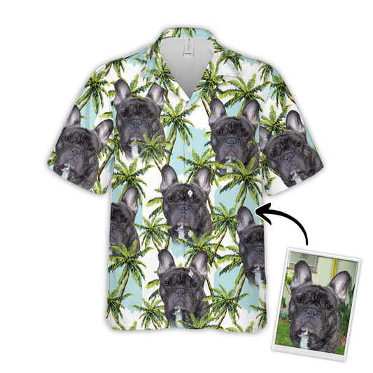 Chemise hawaïenne personnalisée avec visage d’animal de compagnie | Cadeau personnalisé pour les amoureux des animaux de compagnie | Chemise Aloha d'été floral avec motif de palmiers