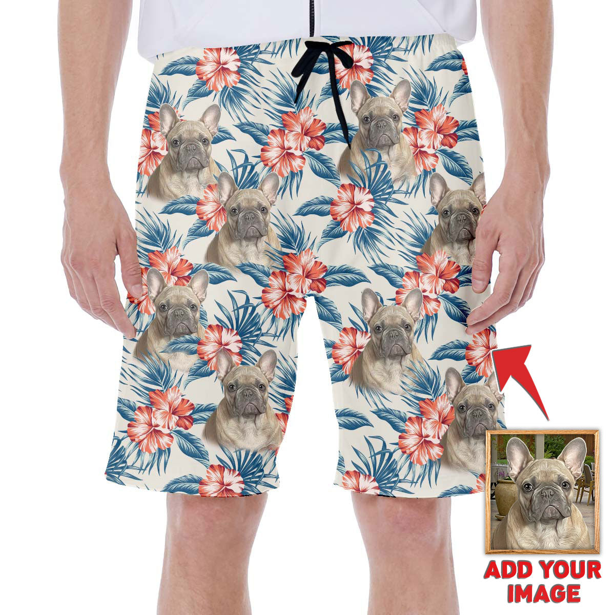Custom Hawaiian Short With Dog Face | Personalized Gift For Puppy Lovers | Flower Pattern White Color Aloha Short