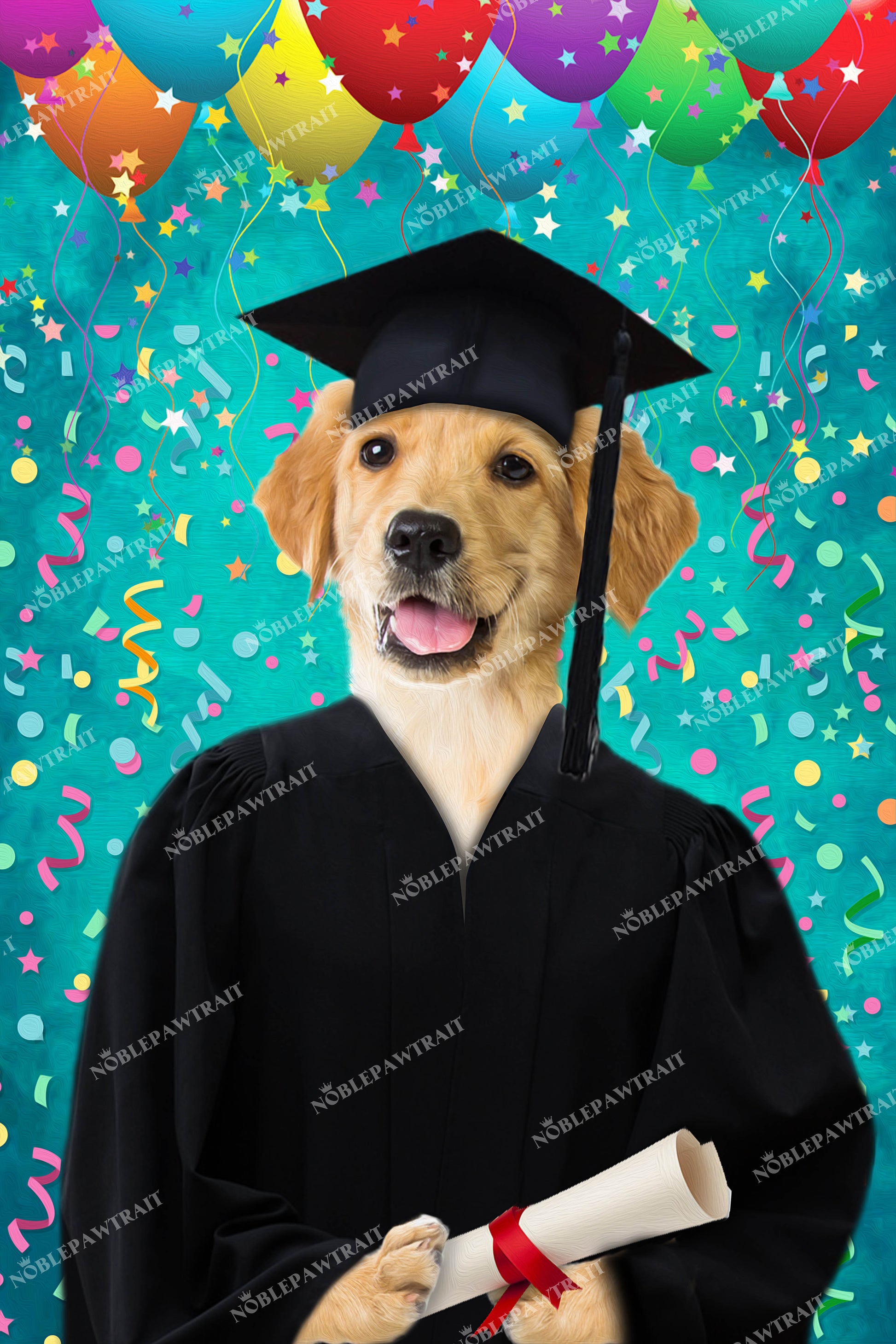 Graduation Paw Custom Pet Portrait Digital Download - Noble Pawtrait