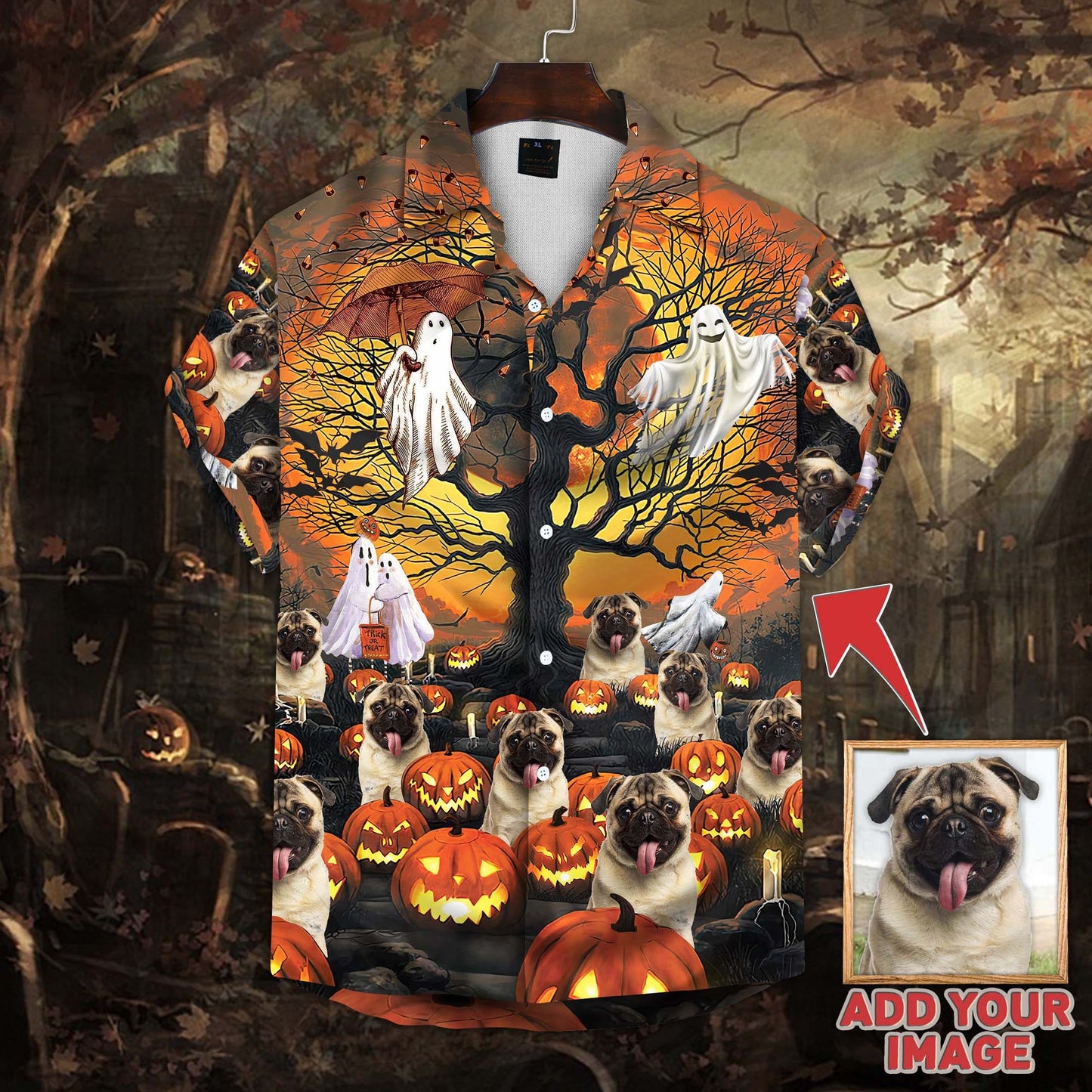 Halloween Shirt Custom Pumpkin & Ghost Pattern (Orange Color) - Noble Pawtrait