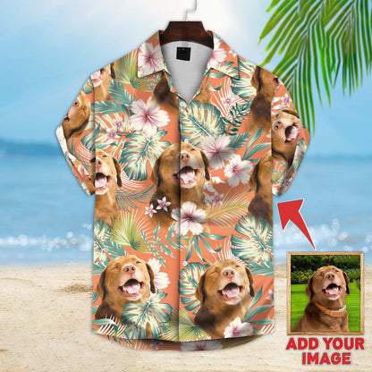 Custom Leaves Pattern Short-Sleeve Hawaiian Shirt (Carrot Color) - Noble Pawtrait