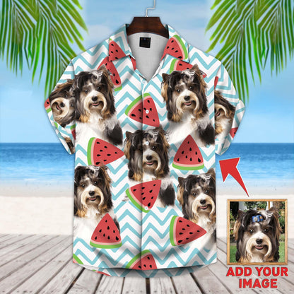 Custom Hawaiian Shirt With Pet Face | Personalized Gift For Pet Lovers | Watermelon Pattern White Color Aloha Shirt