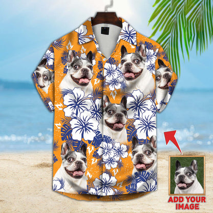 Custom Hawaiian Shirt For Dog Lovers | Personalized Puppy Lovers Gift | Flowers Pattern Orange Color Aloha Shirt