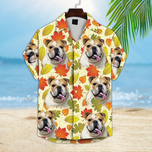 Custom Hawaiian Shirt With Pet Face | Personalized Gift For Pet Lovers | Leaves Pattern Cream Color Aloha Shirt