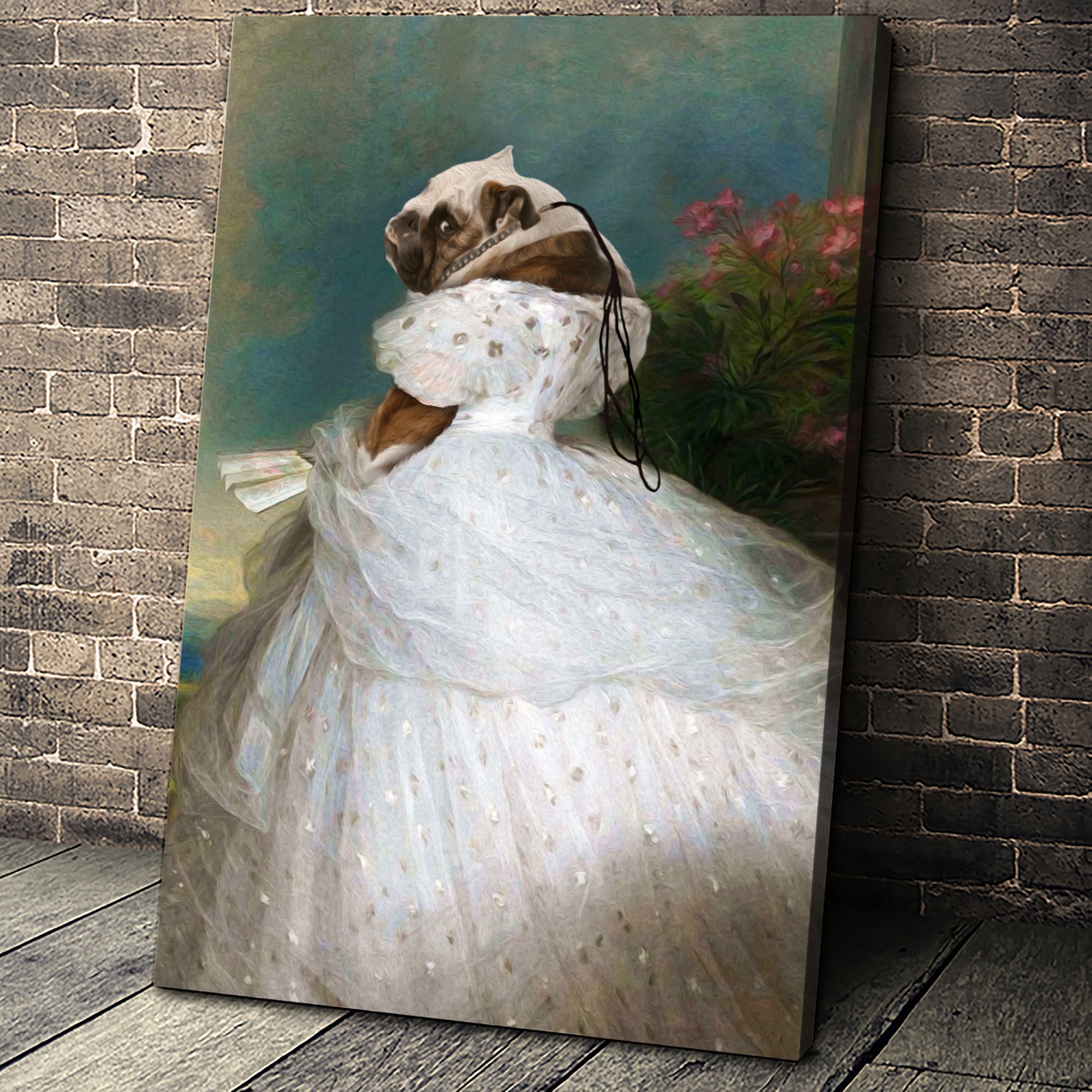 Lady in White Custom Pet Portrait Canvas - Noble Pawtrait
