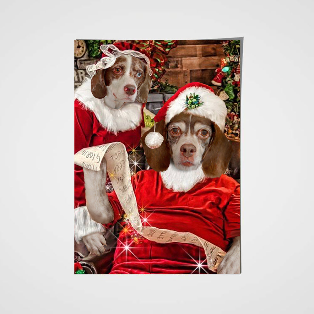 Mr and Mrs Santa Custom Pet Portrait Poster - Noble Pawtrait