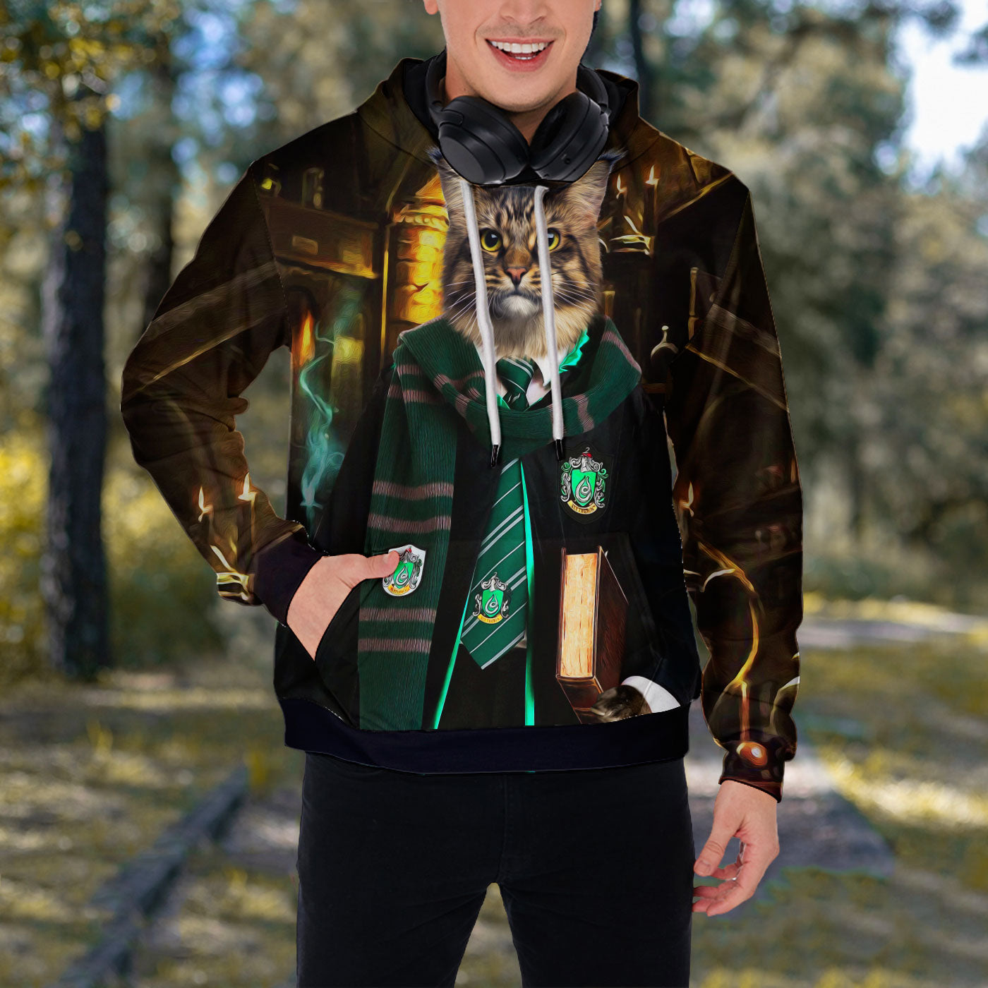 The Wizard Slytherine All Over Print Custom Hoodie Noble Pawtrait