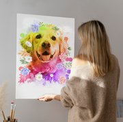 Flowers Watercolor Portrait Custom Pet Portrait Canvas
