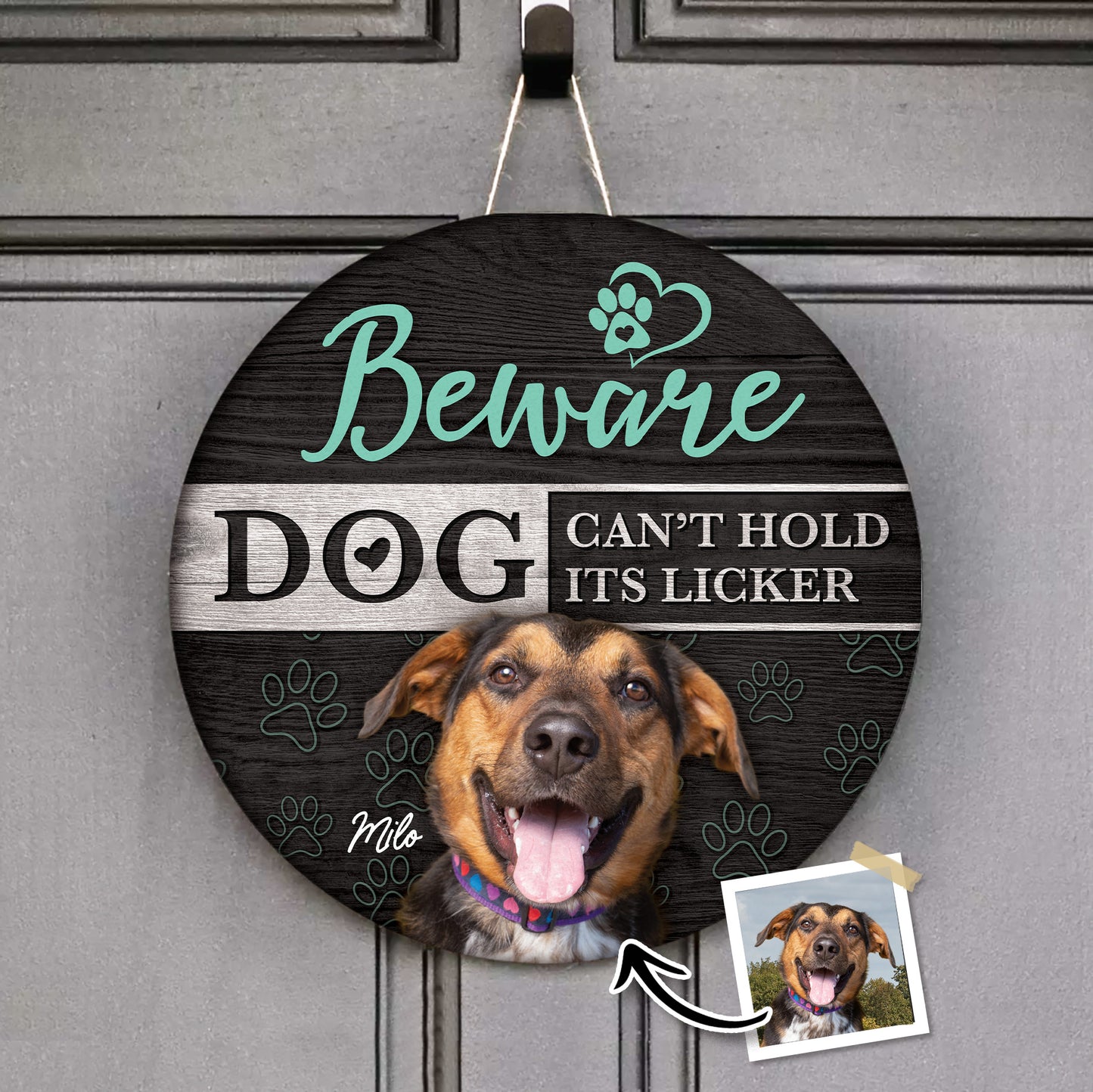 Méfiez-vous du signe en bois rond personnalisé Dog Cant Hold It Licker, cadeau personnalisé pour les amoureux des animaux de compagnie