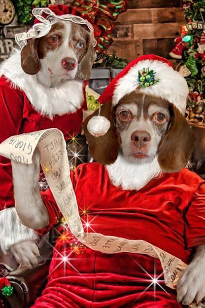 Mr and Mrs Santa Custom Pet Portrait Digital Download - Noble Pawtrait