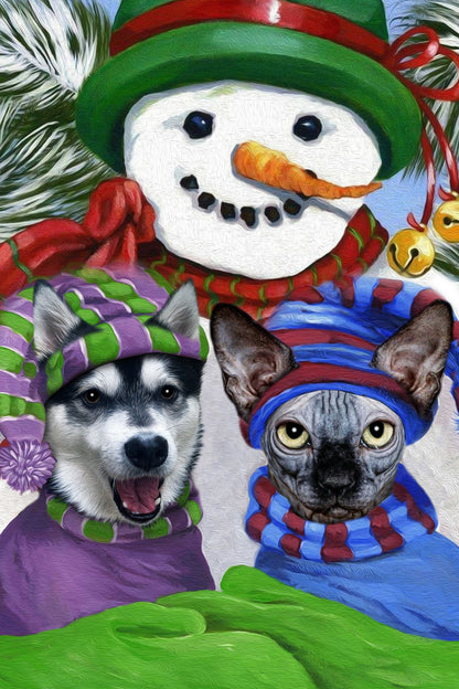 Snowman Friends Custom Pet Portrait Digital Download - Noble Pawtrait