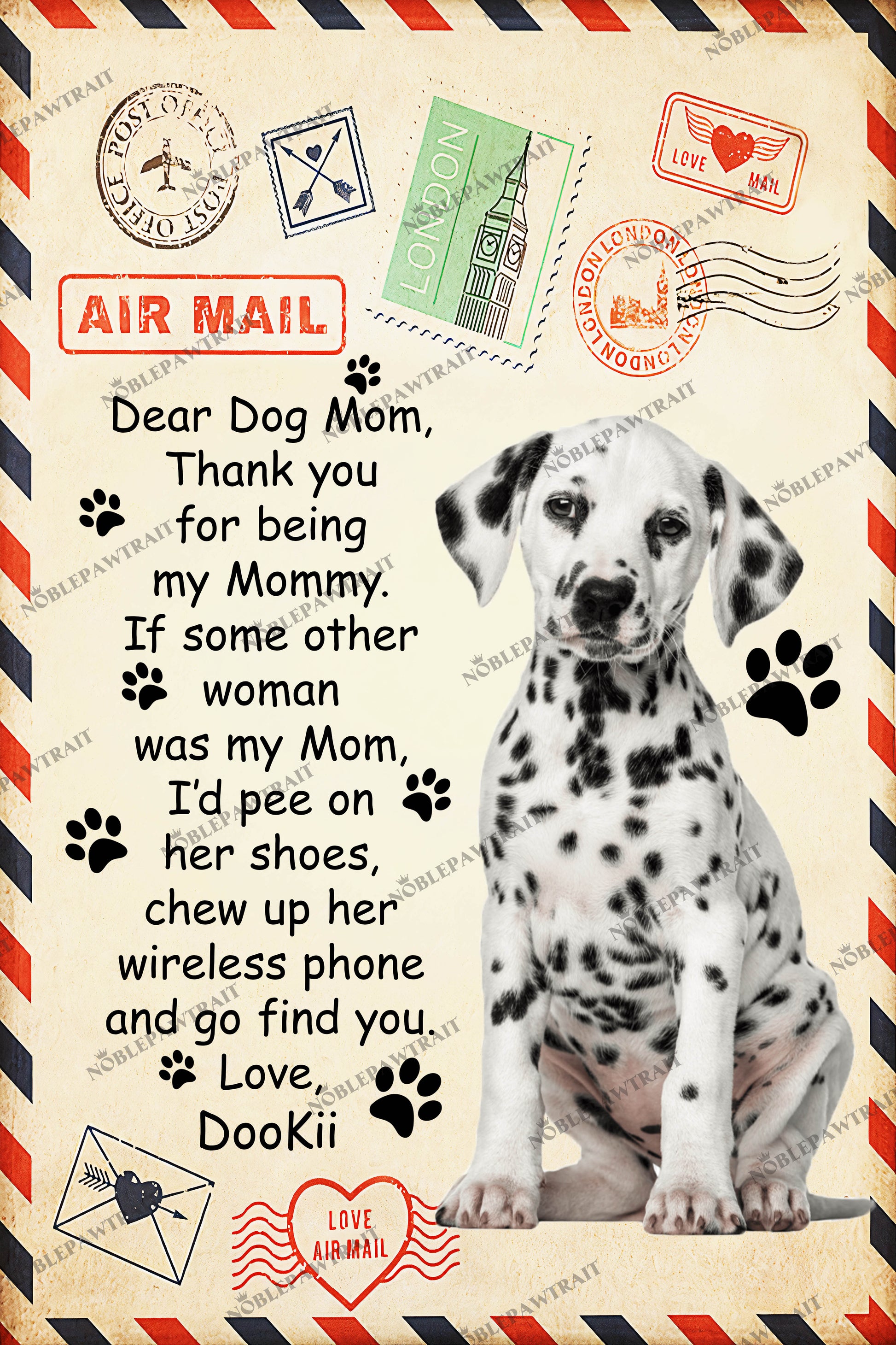 Paw Mail Mothers Day Custom Pet Portrait - Noble Pawtrait
