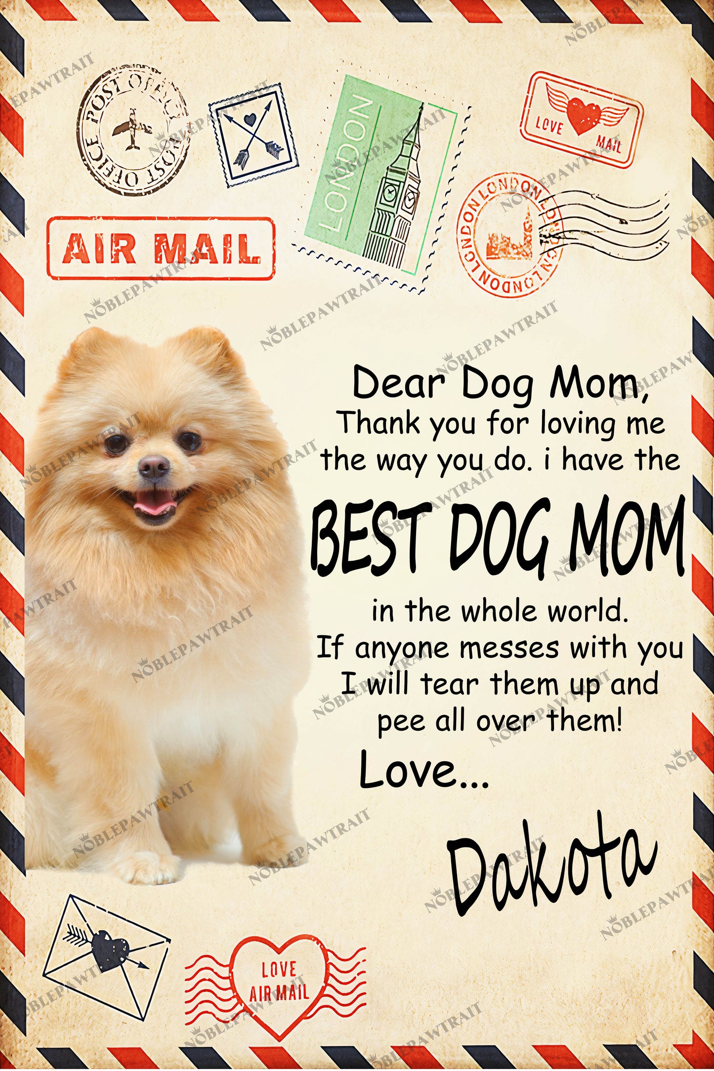 Paw Mail Mom Gift Custom Pet Portrait - Noble Pawtrait