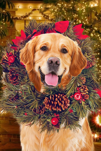 Paw in Wreath Christmas Pet Portrait Digital Download - Noble Pawtrait