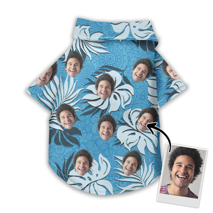 Custom Hawaiian Shirt For Pet Leaves & Flowers Pattern (Blue Color)
