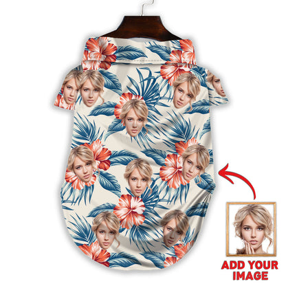 Custom Hawaiian Shirt For Pet Red Flowers And Blue Pattern