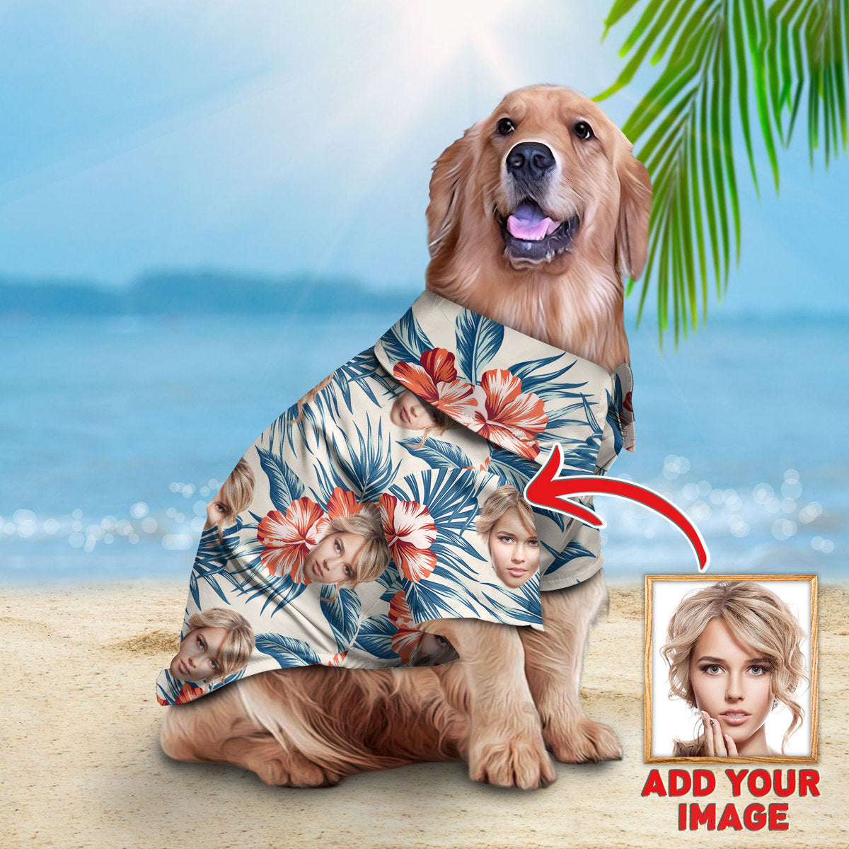 Custom Hawaiian Shirt For Pet Red Flowers And Blue Pattern