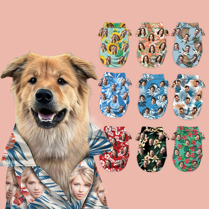 Custom Hawaiian Shirt For Pet Red Flowers And Blue Pattern