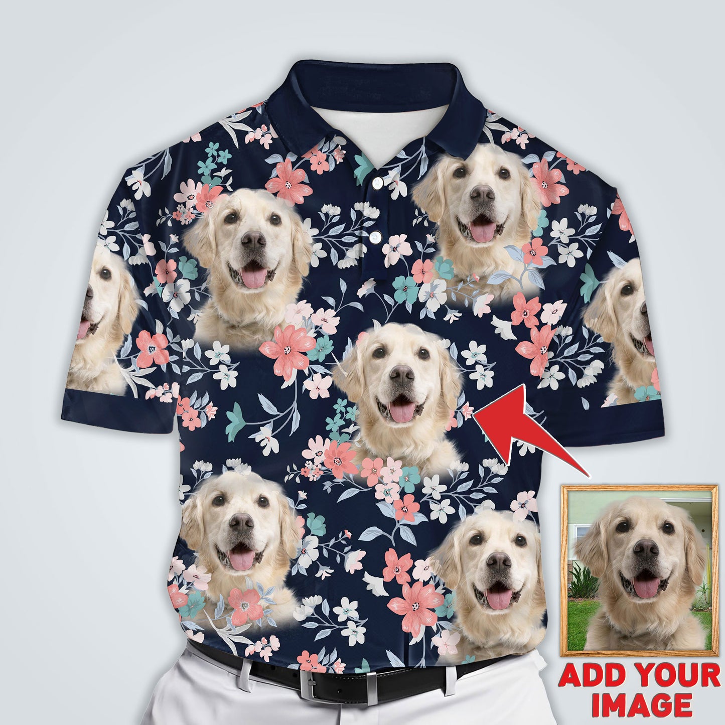 Custom Polo Shirt With Dog Face | Personalized Gift For Dog Dad | Summer Flower Pattern Men Polo Shirt