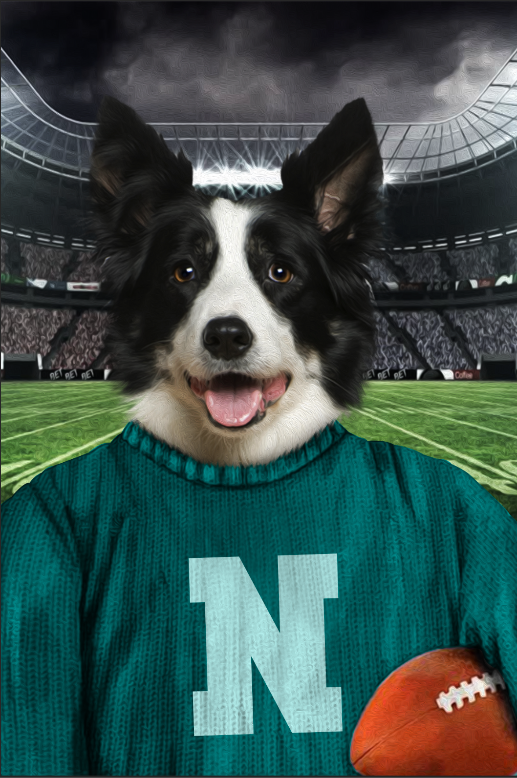 The Vintage Footballer Custom Digital Download Pet Portrait - Noble Pawtrait