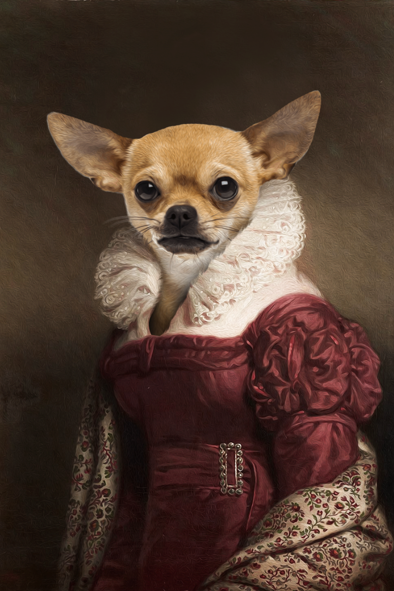 The Lady in Red Custom Pet Portrait - Noble Pawtrait