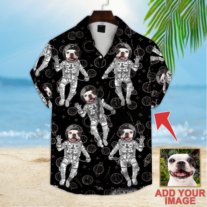 Custom Hawaiian Shirt With Pet Face | Personalized Gift For Pet Lovers | Space Pattern Aloha Shirt