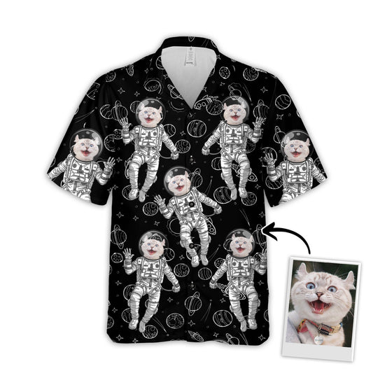 Custom Hawaiian Shirt With Pet Face | Personalized Gift For Pet Lovers | Space Pattern Aloha Shirt