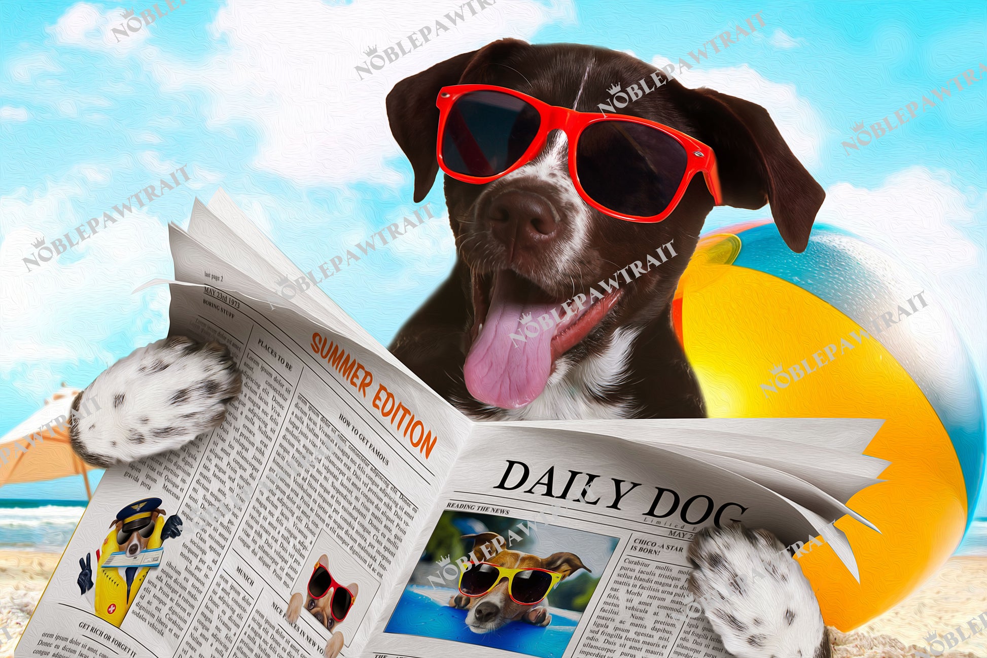 Summer Dog Newspaper Custom Pet Portrait Digital Download - Noble Pawtrait