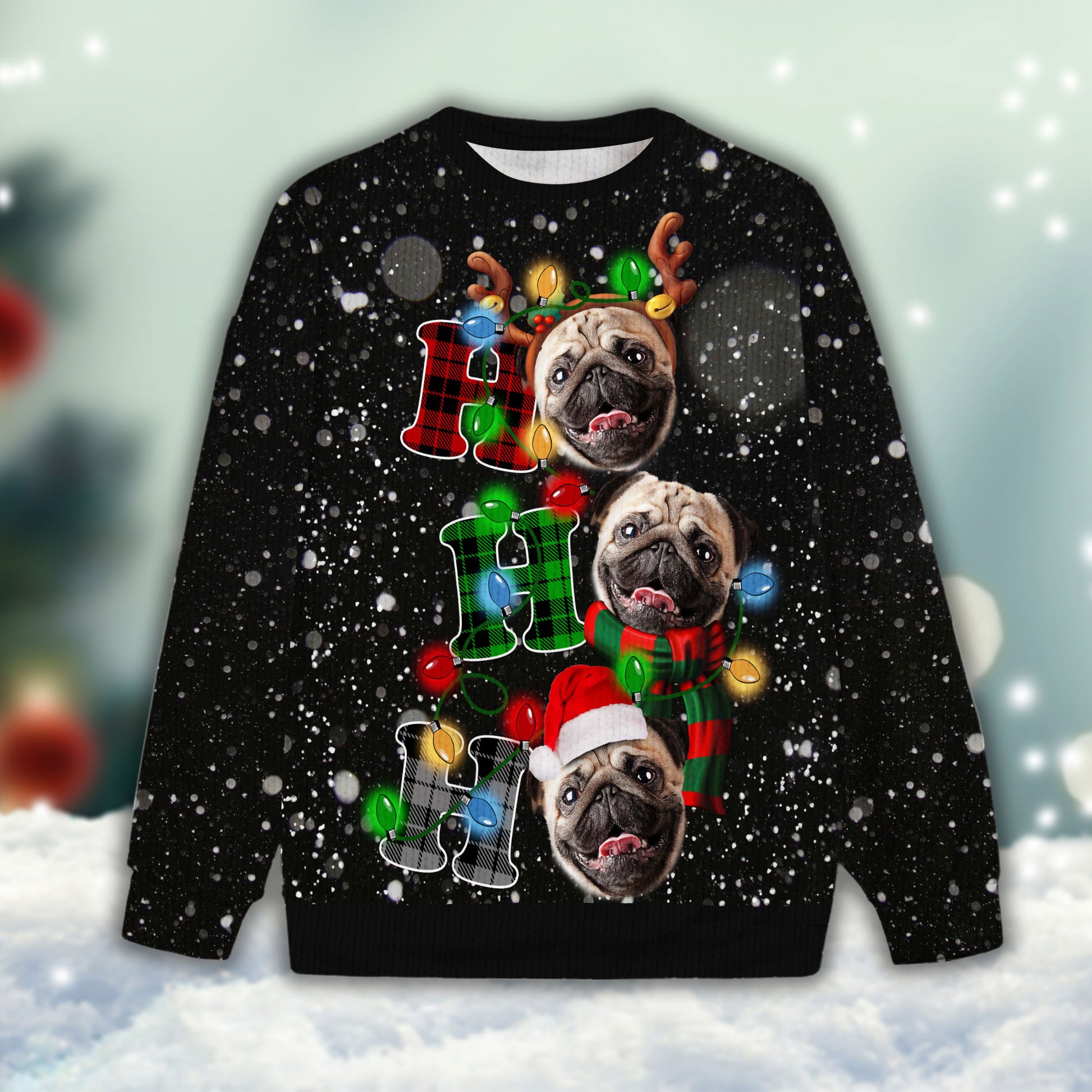 Ugly Sweater All Over Print Custom Ho Ho Ho Christmas Light (Black