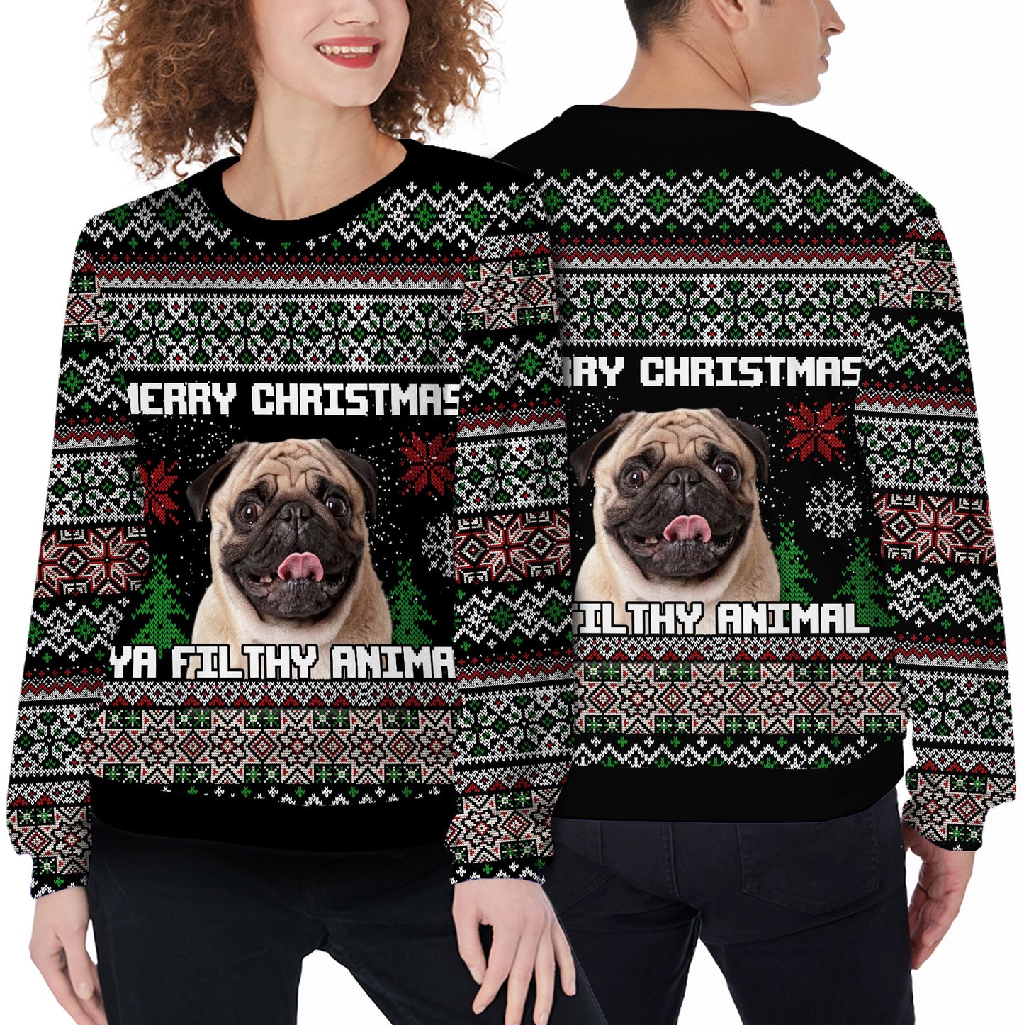 Ugly Sweater All Over Print Custom Merry Christmas Ya Filthy Animal (Black Color)