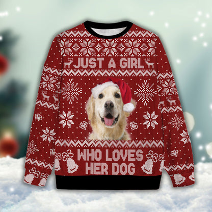 Ugly Sweater All Over Print Custom Just A Girl Who Loves Dog (Red Color)