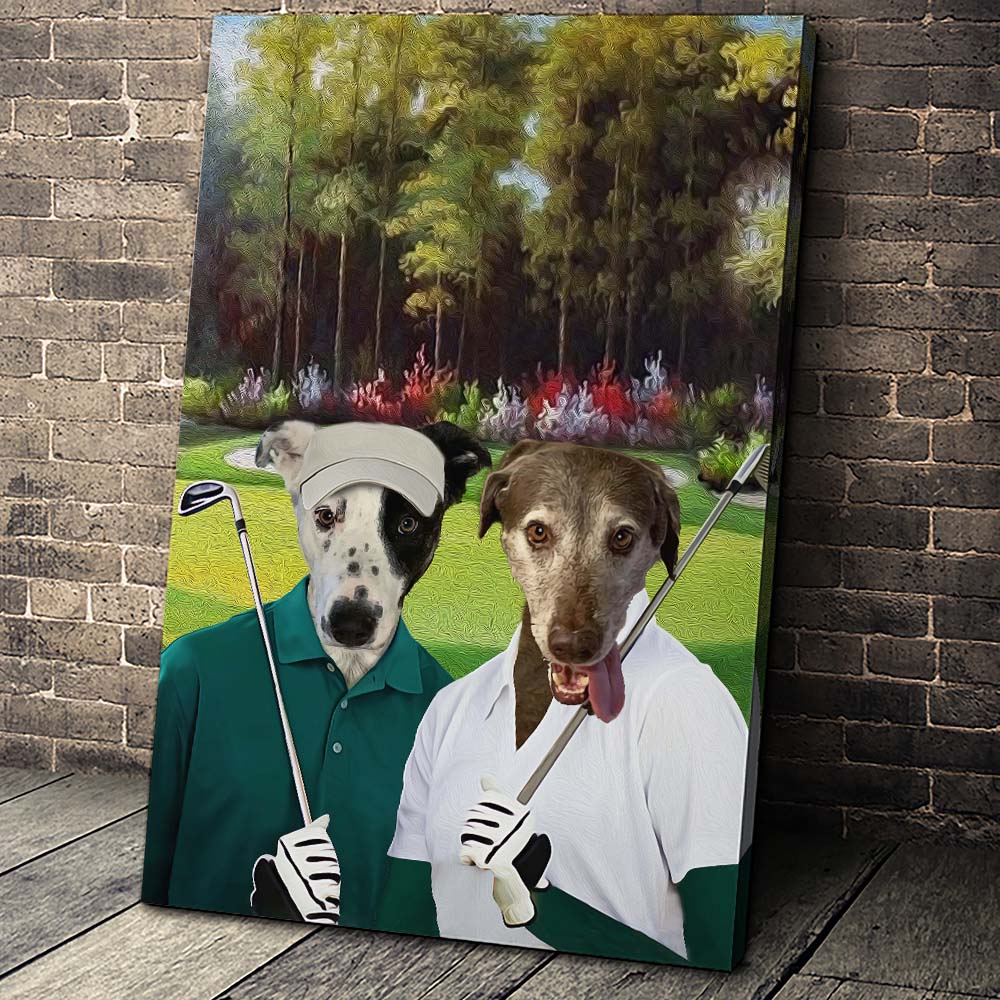 The Golf Couple Custom Pet Portrait Canvas - Noble Pawtrait