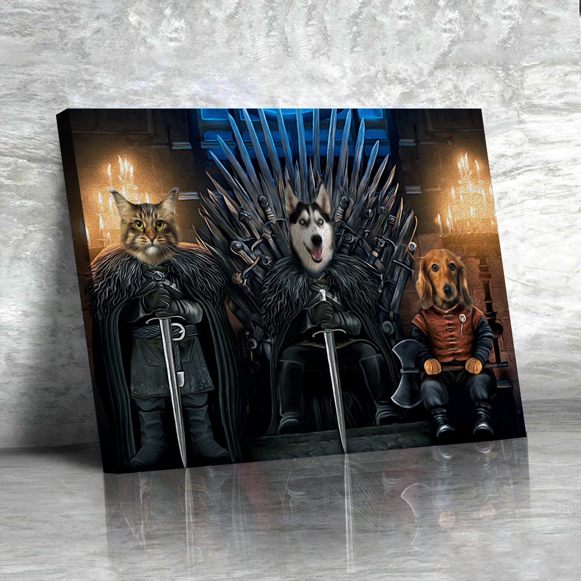 The Iron Paw Throne Custom Pet Portrait Canvas - Noble Pawtrait