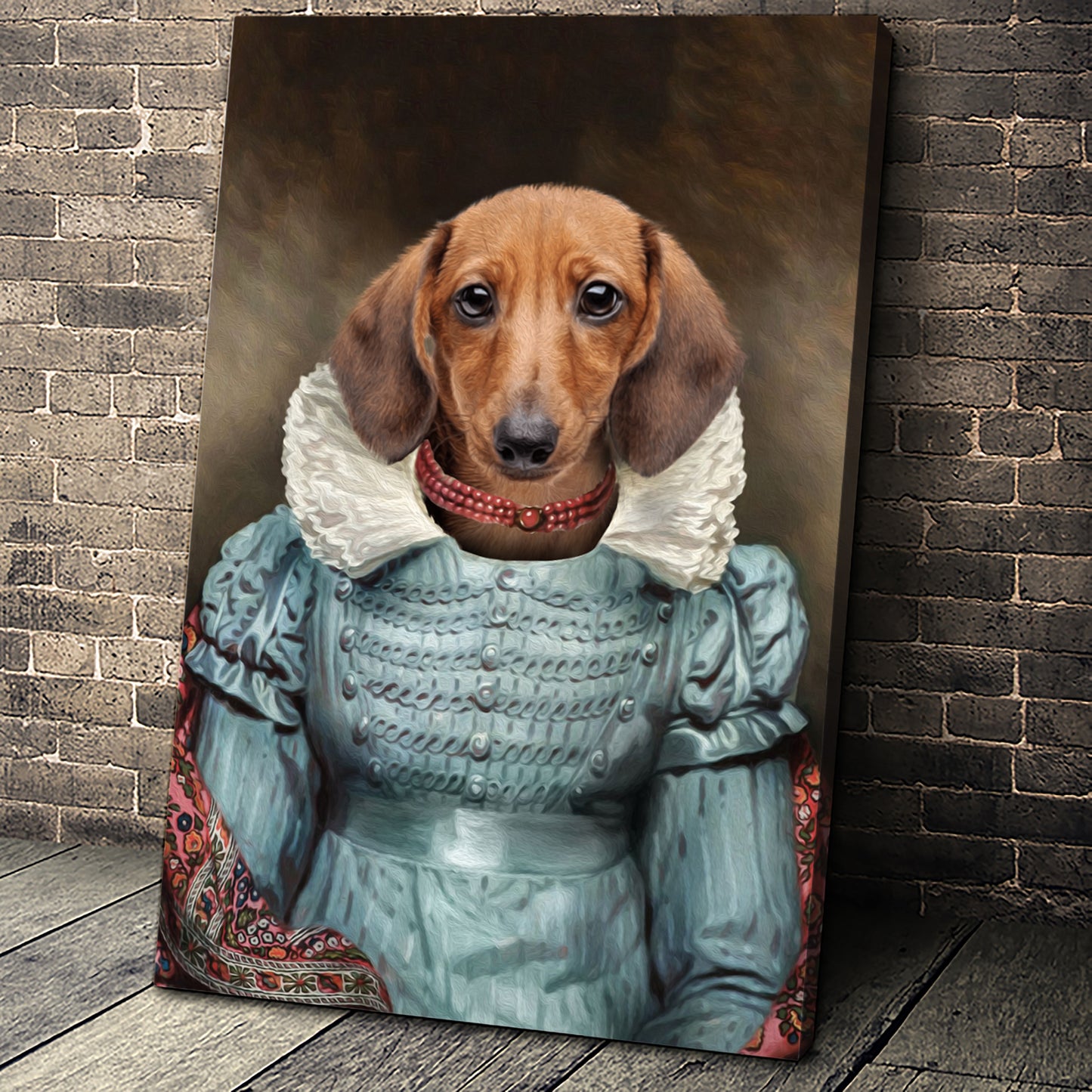 The Red Pearl Lady Custom Pet Portrait Canvas - Noble Pawtrait