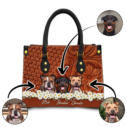 Custom Leather HandBag With Pet Photo | Gift For Pet Mom | Daisy & Wood Hazelnut Brown Color
