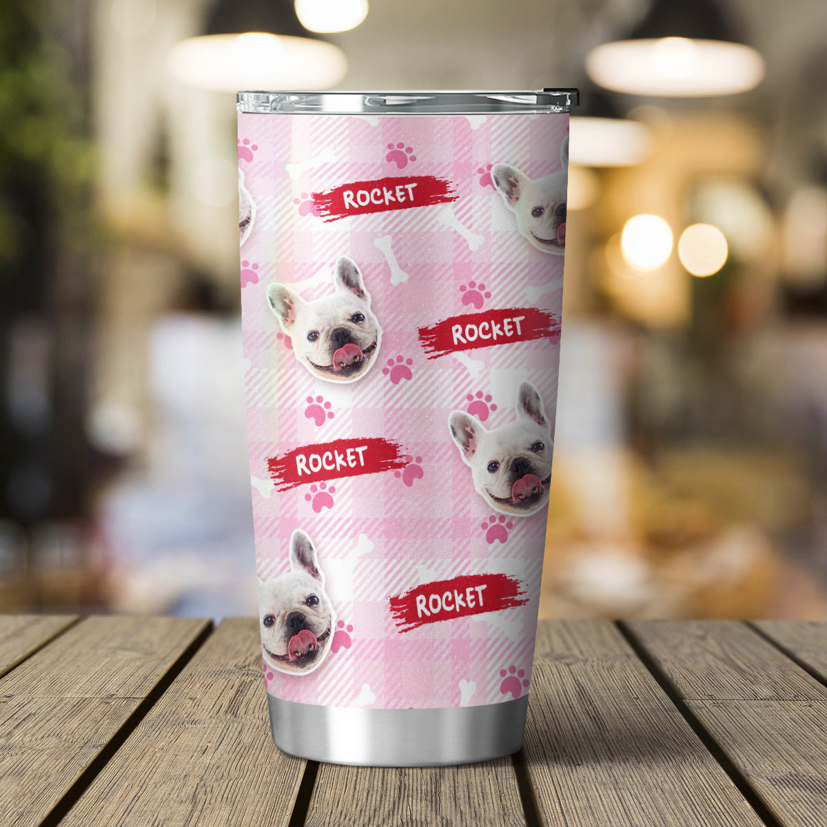 Custom Multi Pets Bone And Paw Pattern 20oz Personalized Tumbler (Pink Color)