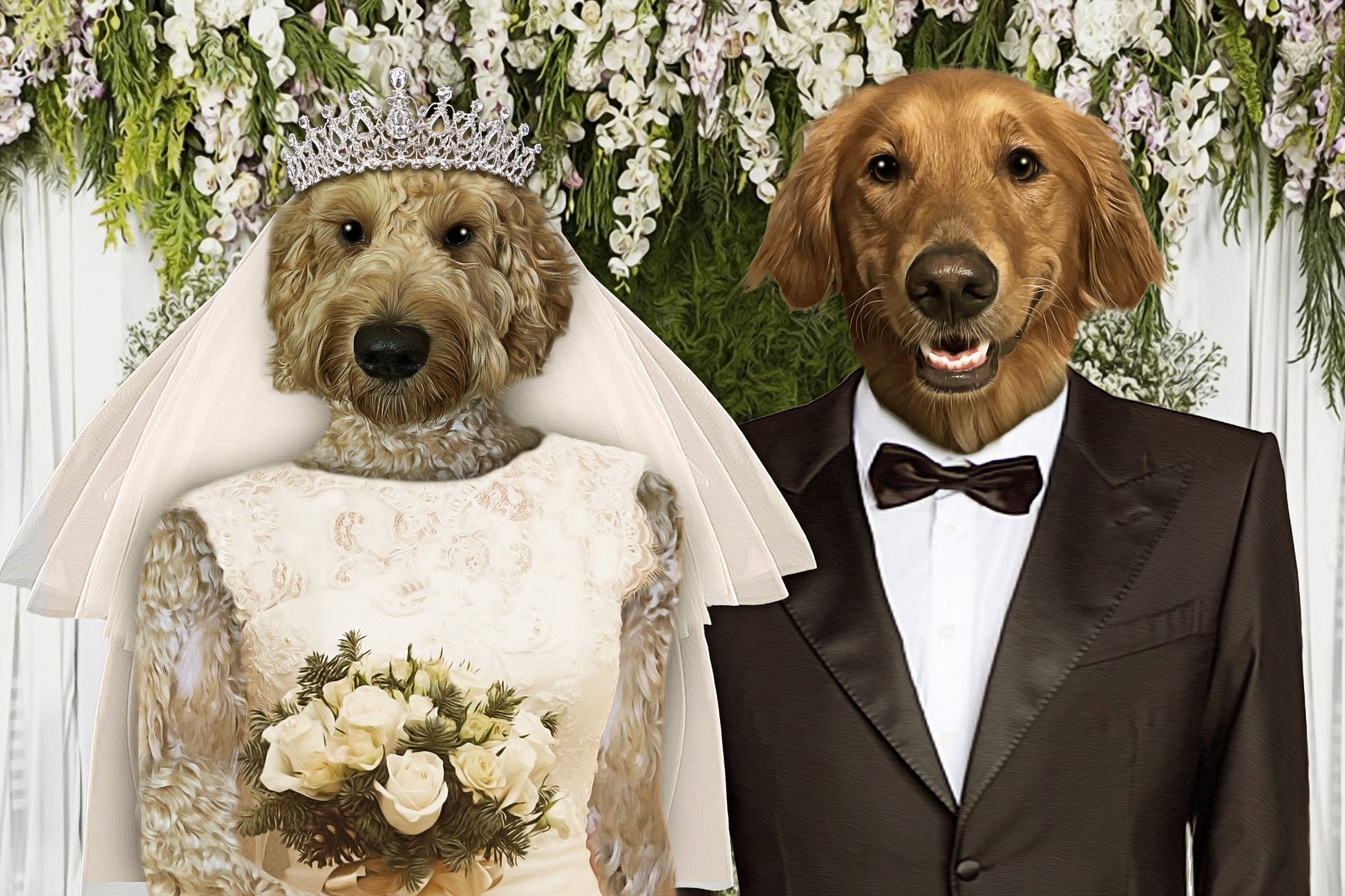 Wedding Couple Custom Pet Portrait - Noble Pawtrait