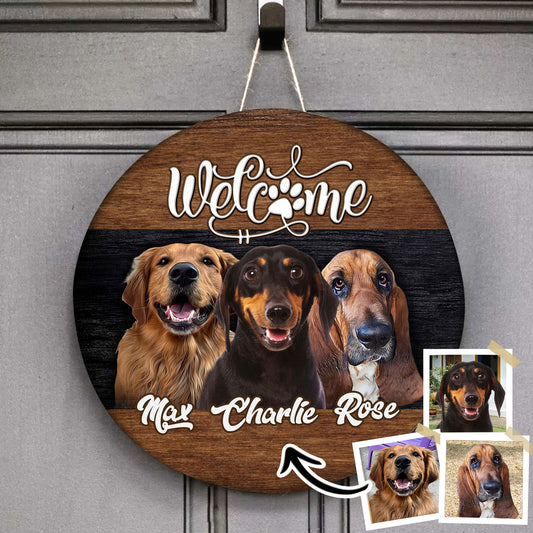 Welcome Custom Round Wood Sign Personalized Gift For Pet Lovers