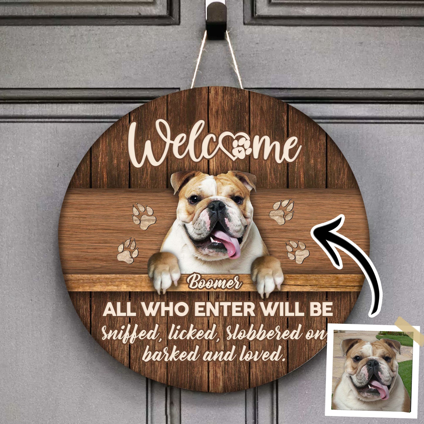 Bienvenue à tous ceux qui entrent seront reniflés, panneau rond en bois personnalisé, cadeau personnalisé pour les amoureux des animaux de compagnie
