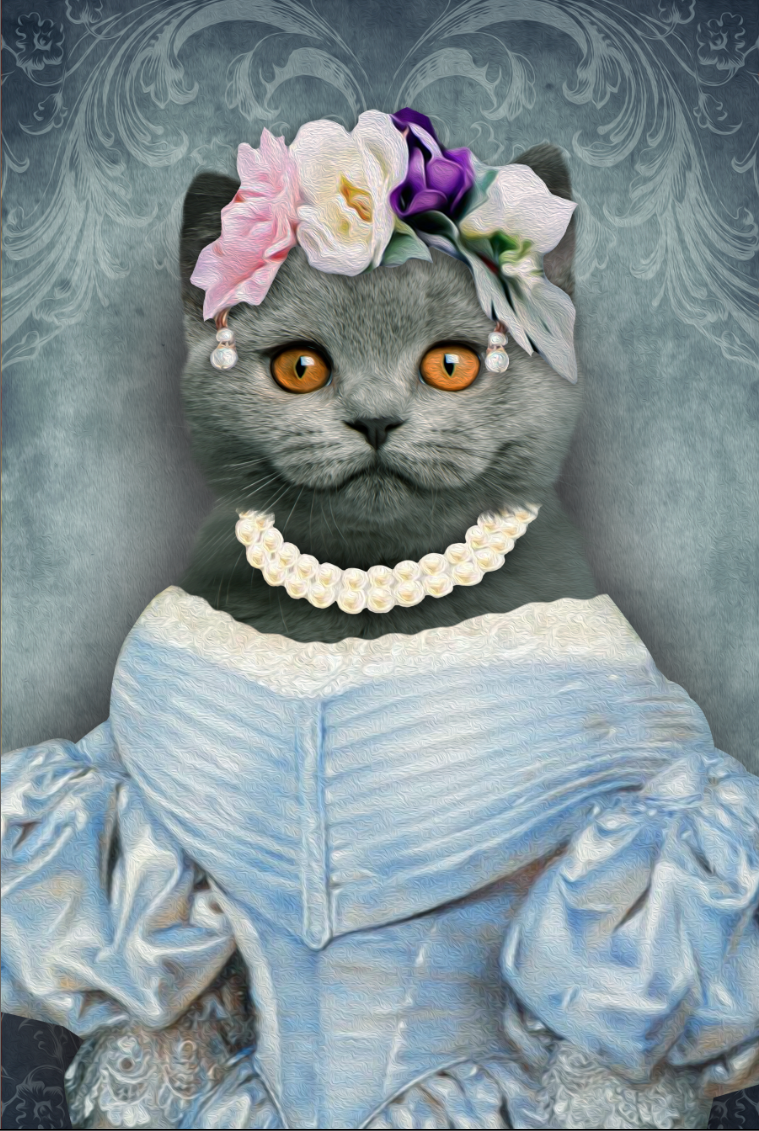 The Lady in Blue Custom Pet Portrait - Noble Pawtrait