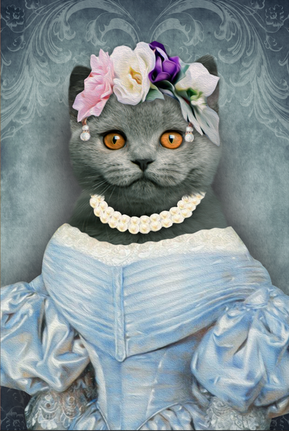 The Lady in Blue Custom Pet Portrait Digital Download - Noble Pawtrait